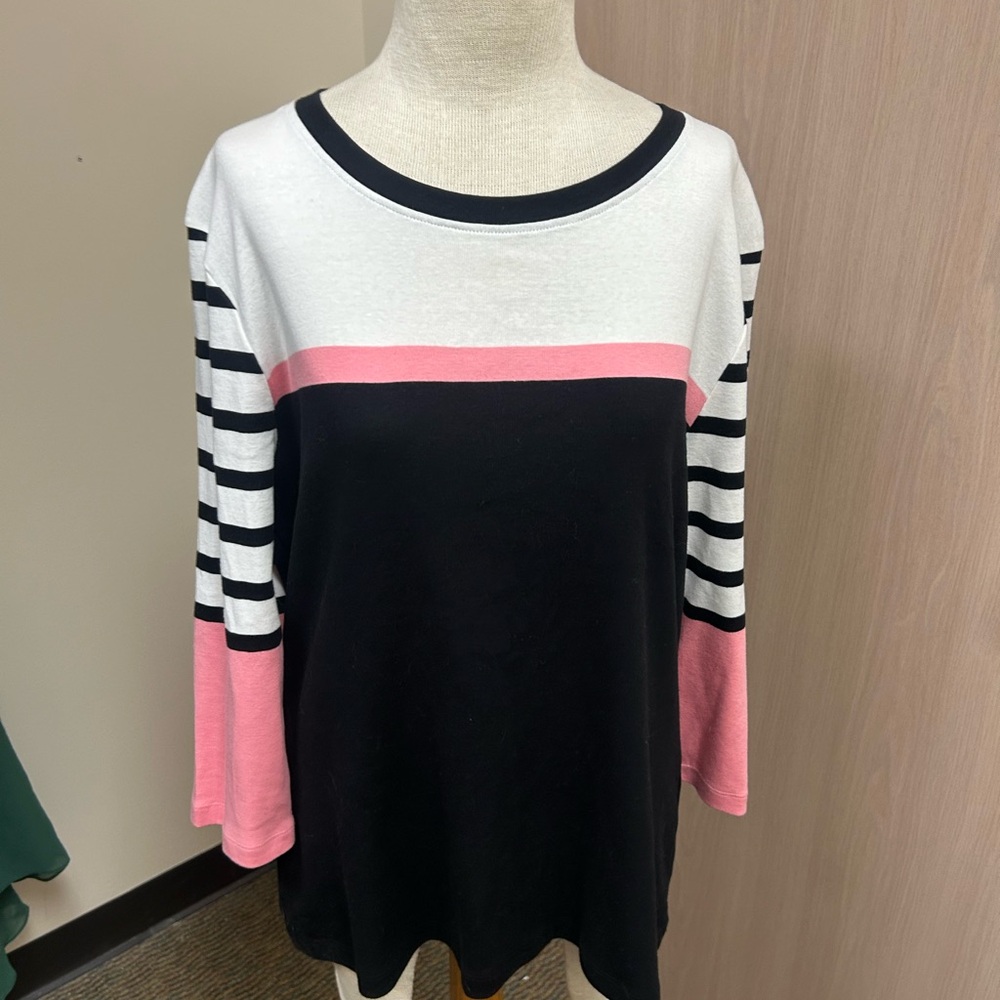Tommy Hilfiger Pink and Black Striped Long Sleeve Top